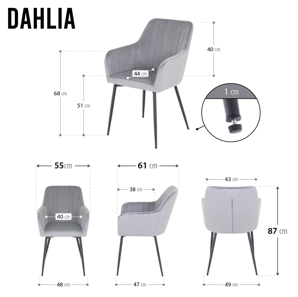 DAHLIA - Conjunto de cadeiras de Refeição em tecido PU ou Veludo