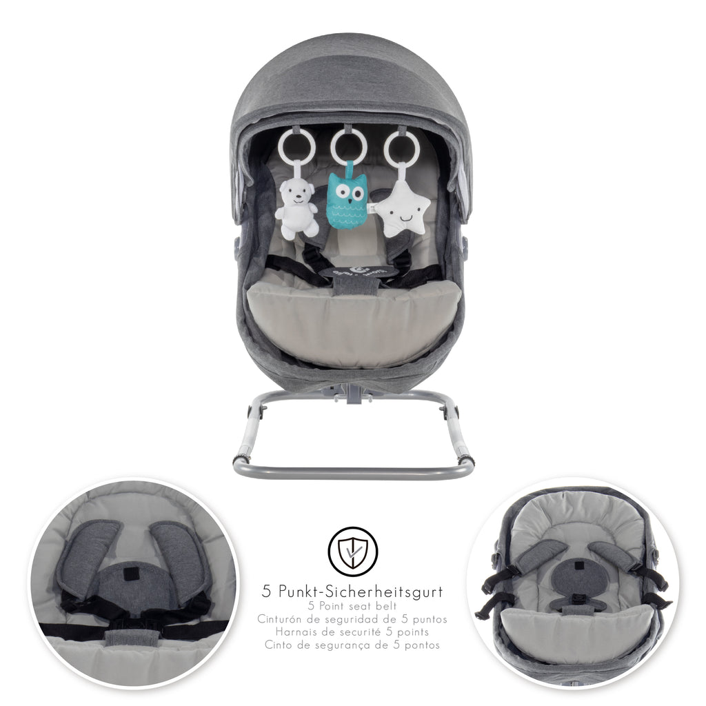 PAVO - Espreguiçadeira e Berço com Rede Mosquiteira, Cobertura e Arco Removível