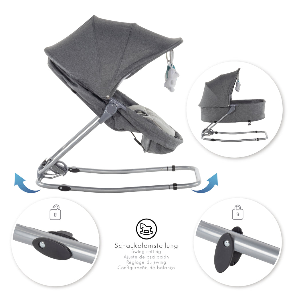 PAVO - Espreguiçadeira e Berço com Rede Mosquiteira, Cobertura e Arco Removível