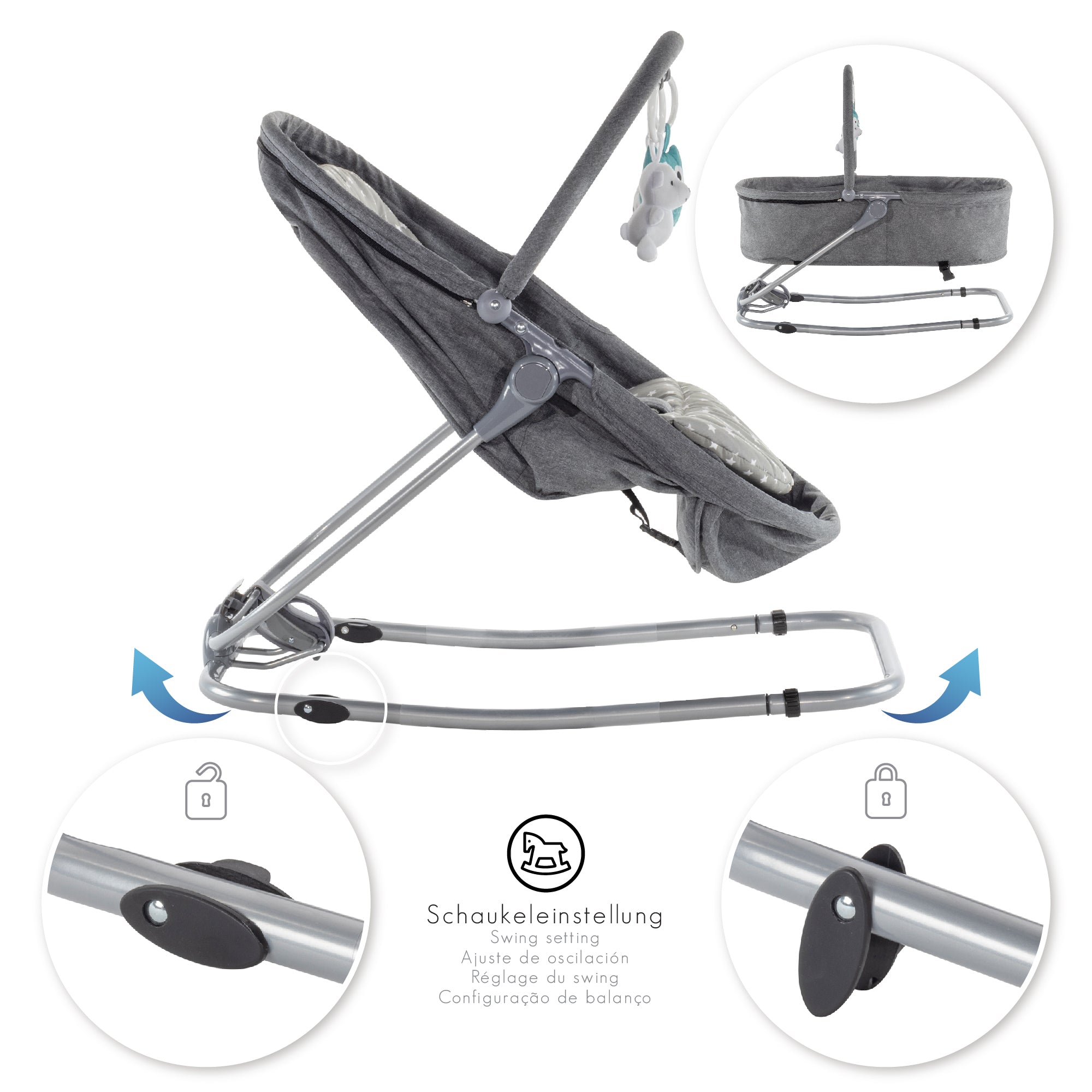 VIGO - Espreguiçadeira & Berço com Cobertura e Arco de Brincar Removivél