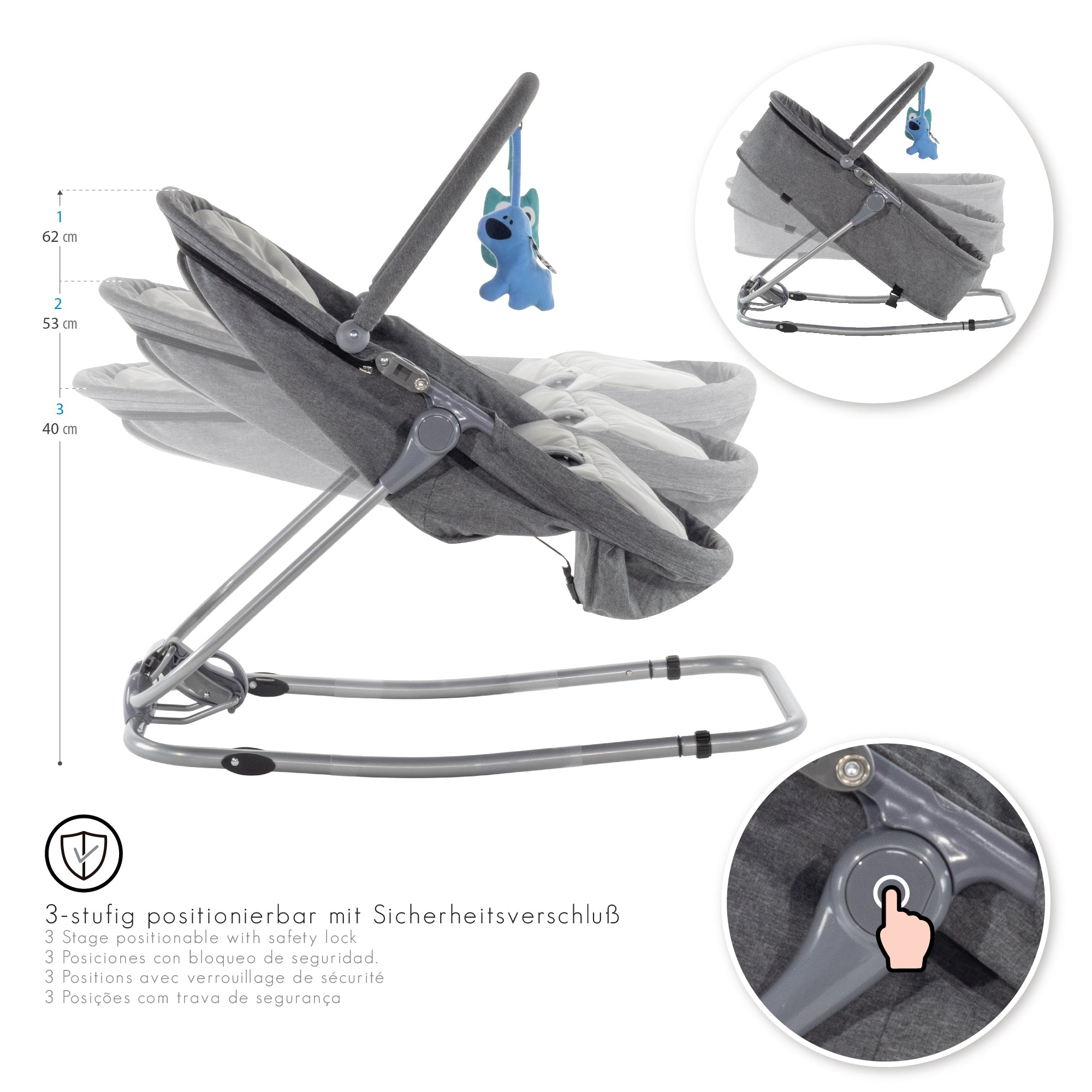 PAVO - Espreguiçadeira e Berço com Rede Mosquiteira, Cobertura e Arco Removível