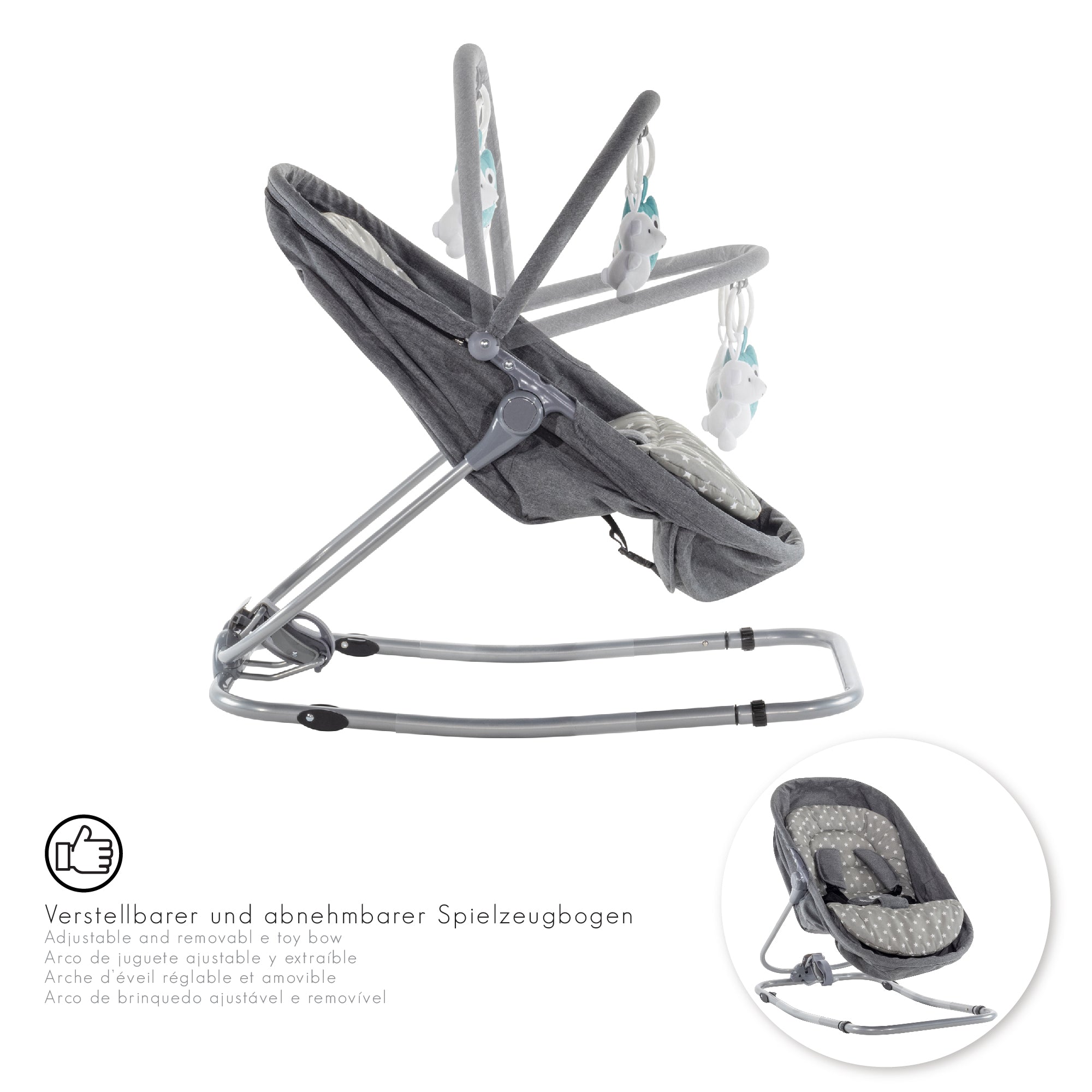 VIGO - Espreguiçadeira & Berço com Cobertura e Arco de Brincar Removivél