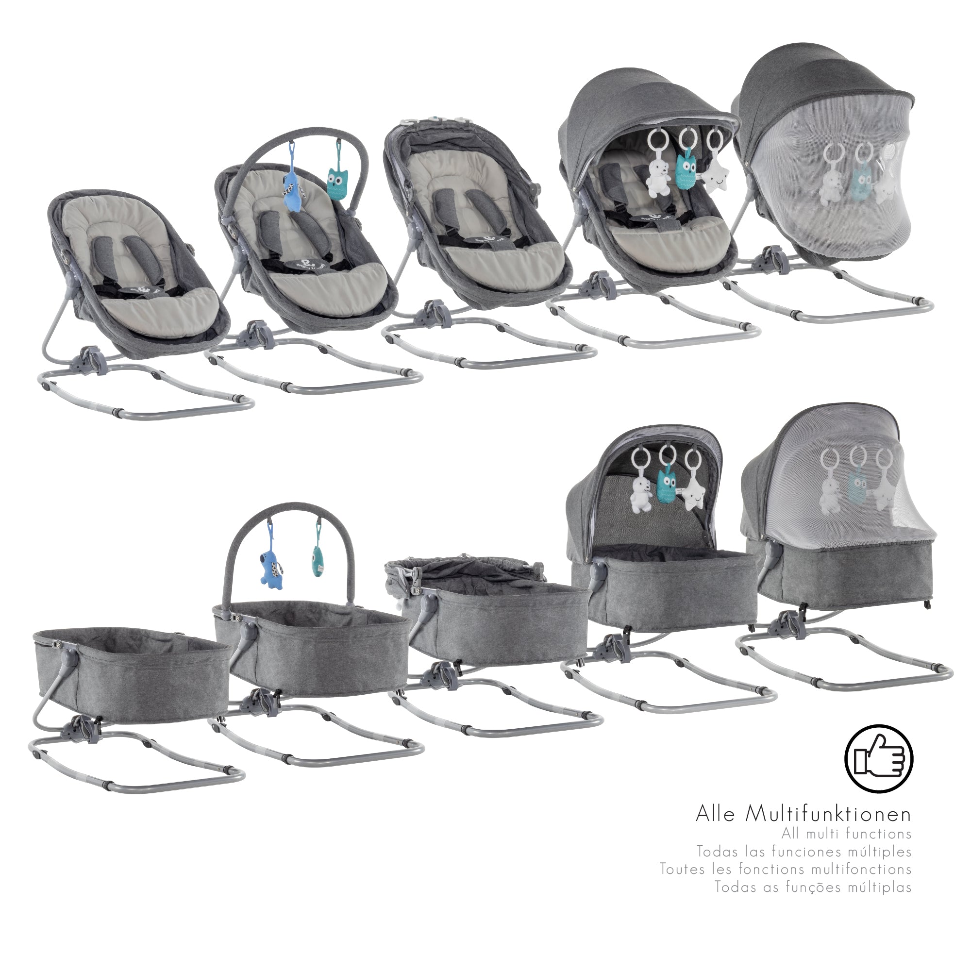 PAVO - Espreguiçadeira e Berço com Rede Mosquiteira, Cobertura e Arco Removível