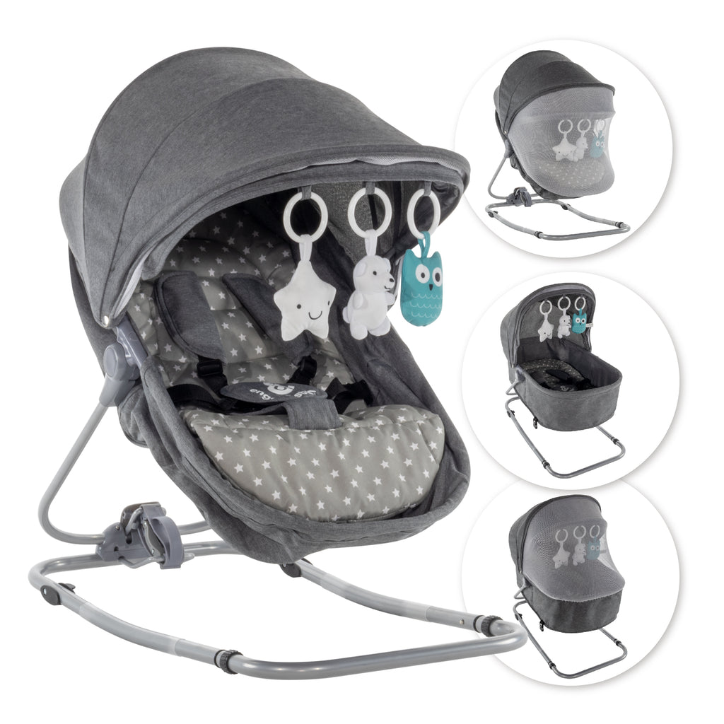 PAVO - Espreguiçadeira e Berço com Rede Mosquiteira, Cobertura e Arco Removível