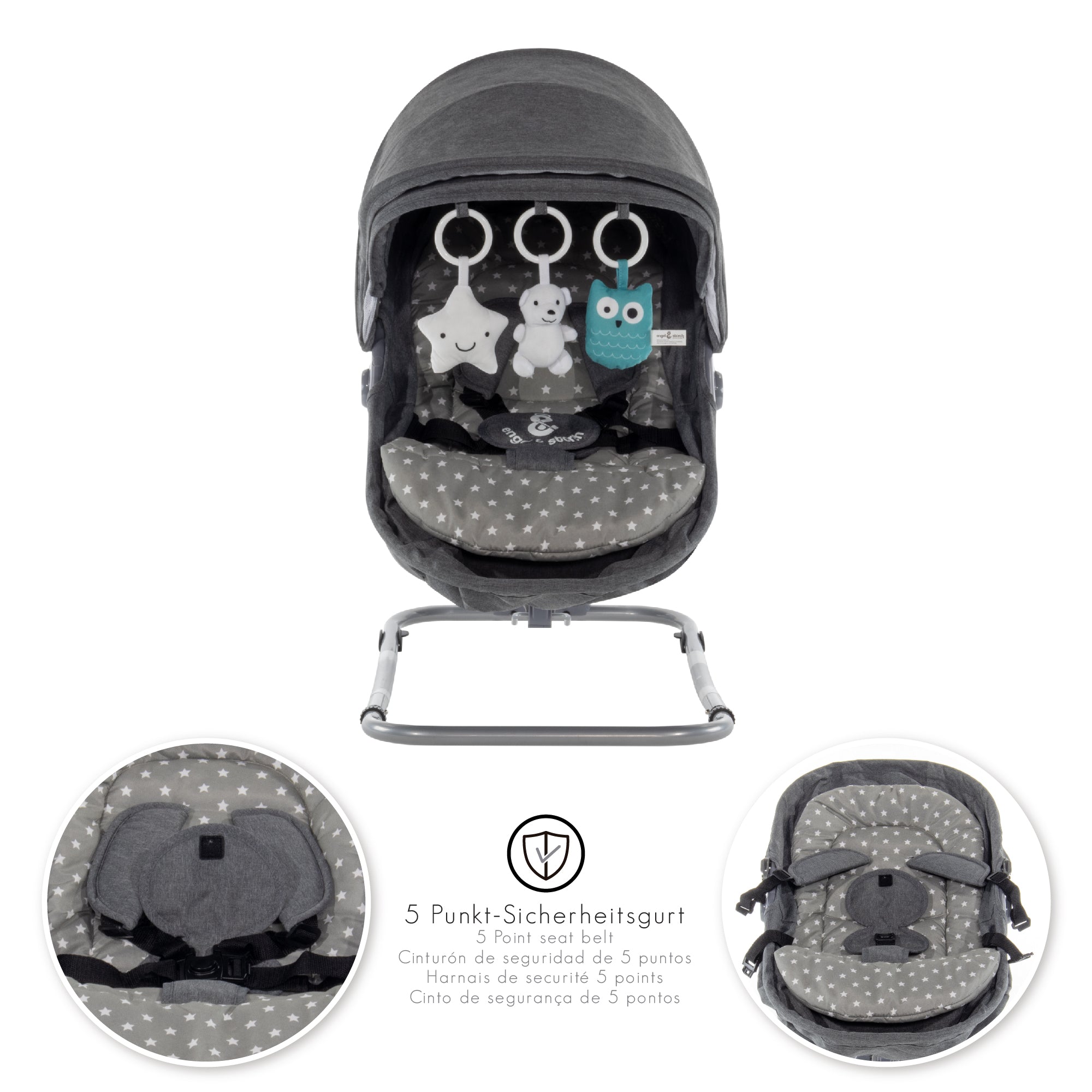 PAVO - Espreguiçadeira e Berço com Rede Mosquiteira, Cobertura e Arco Removível