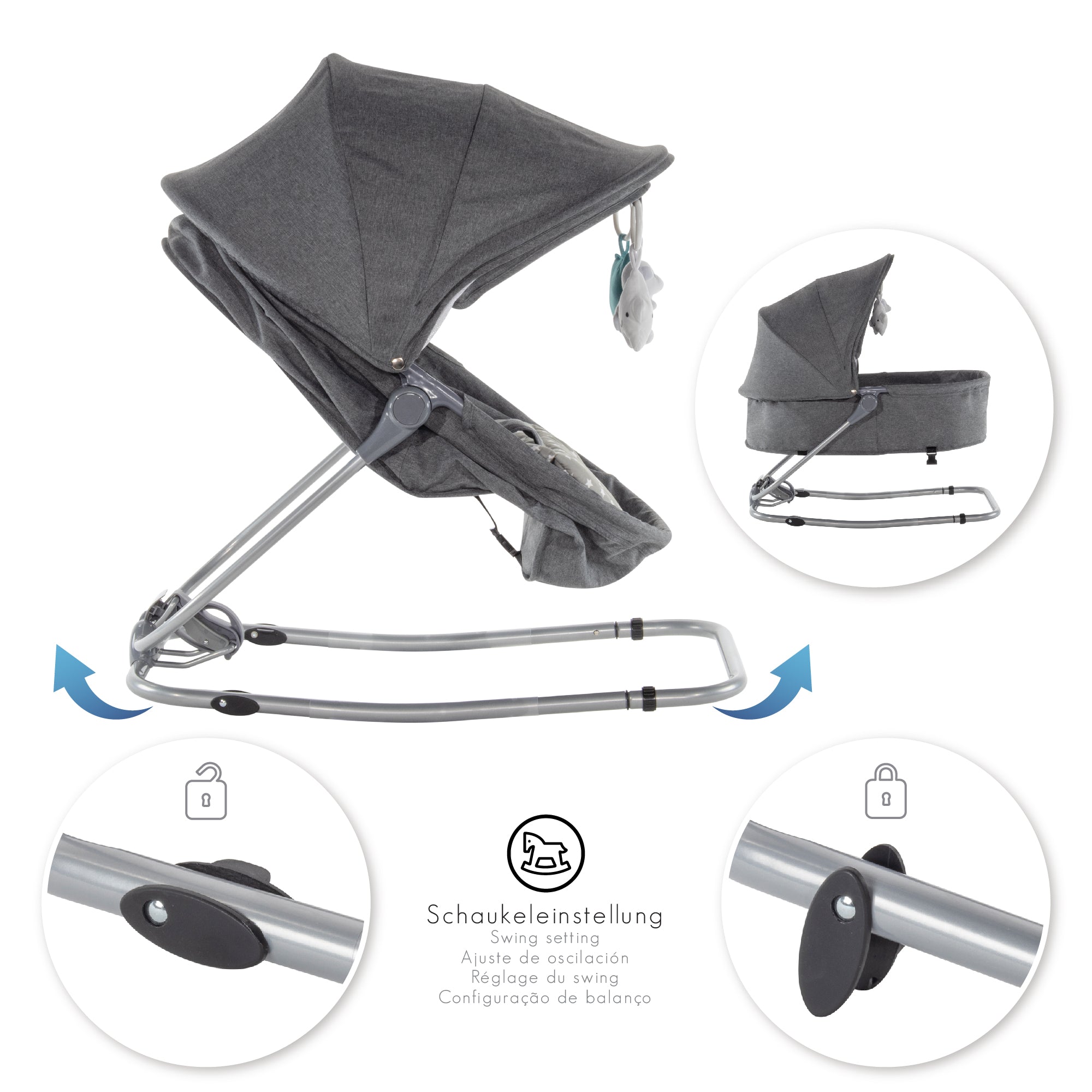 PAVO - Espreguiçadeira e Berço com Rede Mosquiteira, Cobertura e Arco Removível