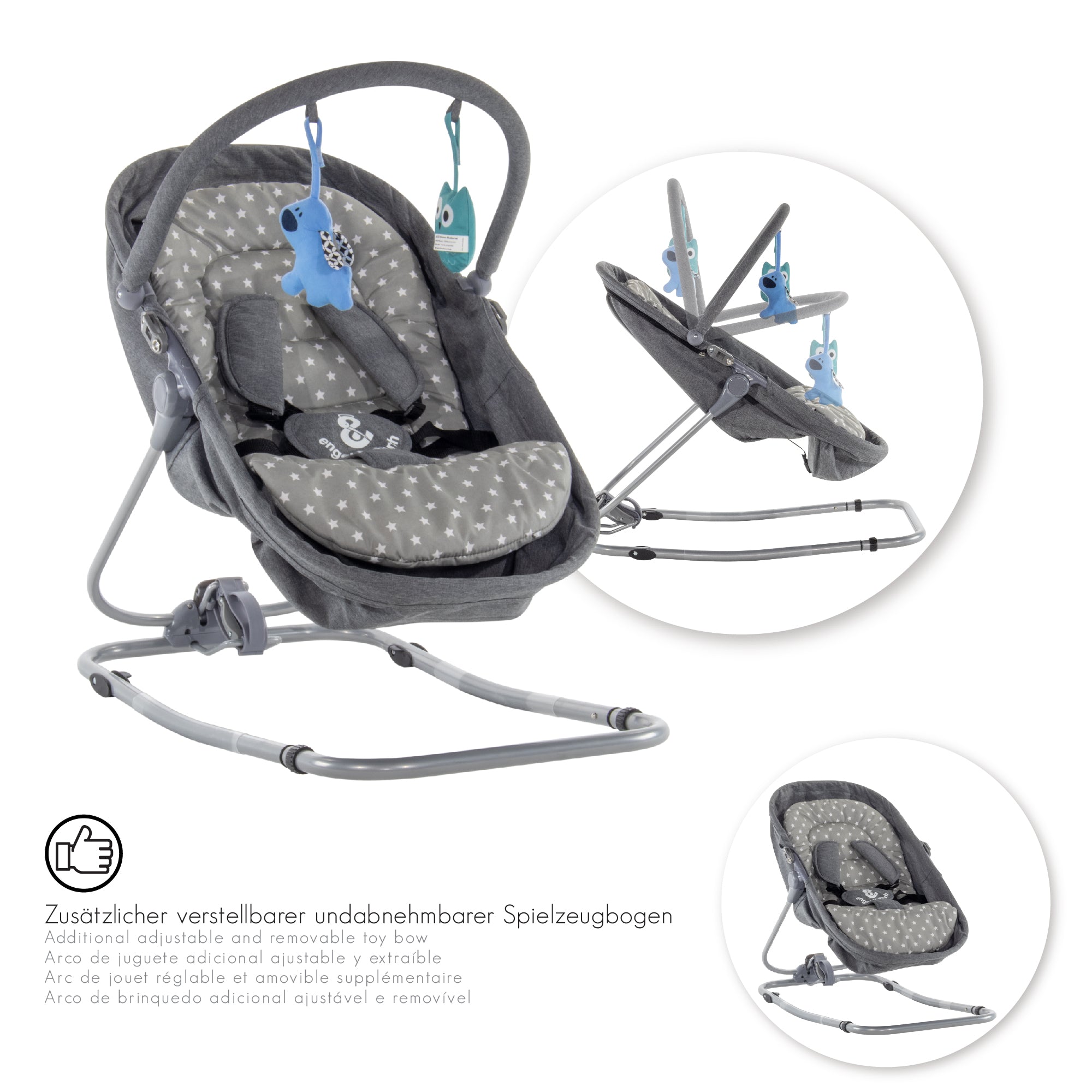 PAVO - Espreguiçadeira e Berço com Rede Mosquiteira, Cobertura e Arco Removível