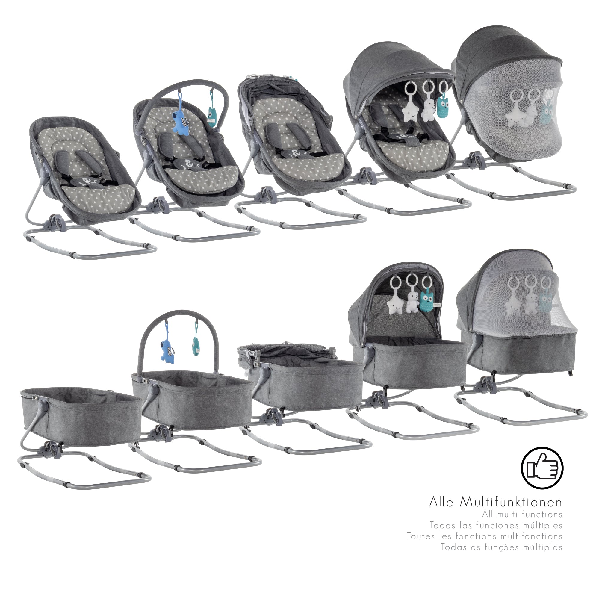 PAVO - Espreguiçadeira e Berço com Rede Mosquiteira, Cobertura e Arco Removível