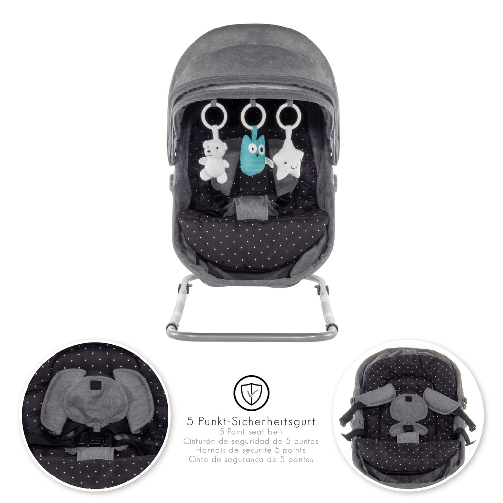 PAVO - Espreguiçadeira e Berço com Rede Mosquiteira, Cobertura e Arco Removível