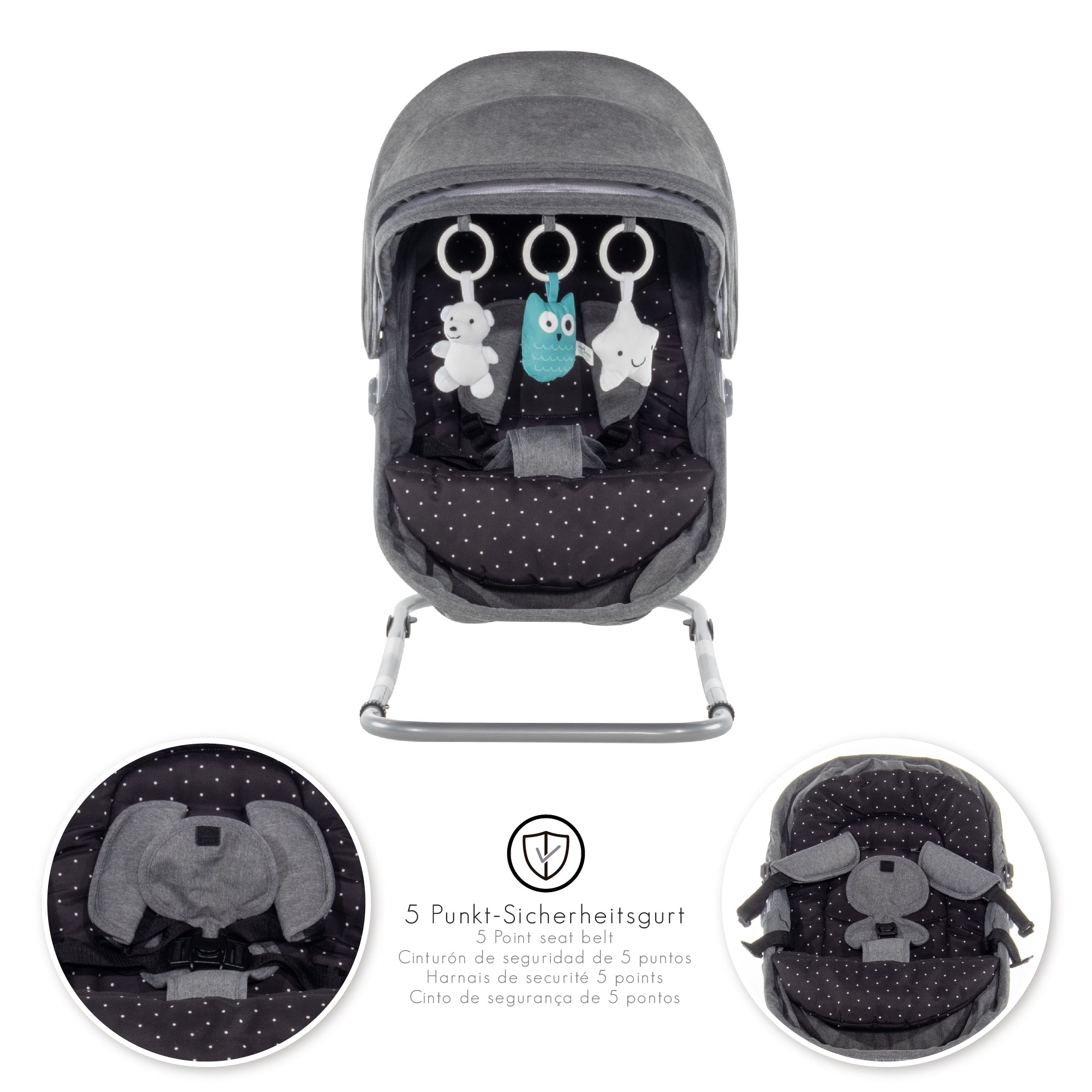 PAVO - Espreguiçadeira e Berço com Rede Mosquiteira, Cobertura e Arco Removível