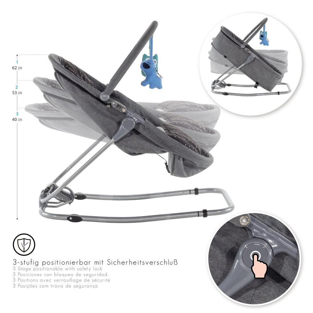 PAVO - Espreguiçadeira e Berço com Rede Mosquiteira, Cobertura e Arco Removível