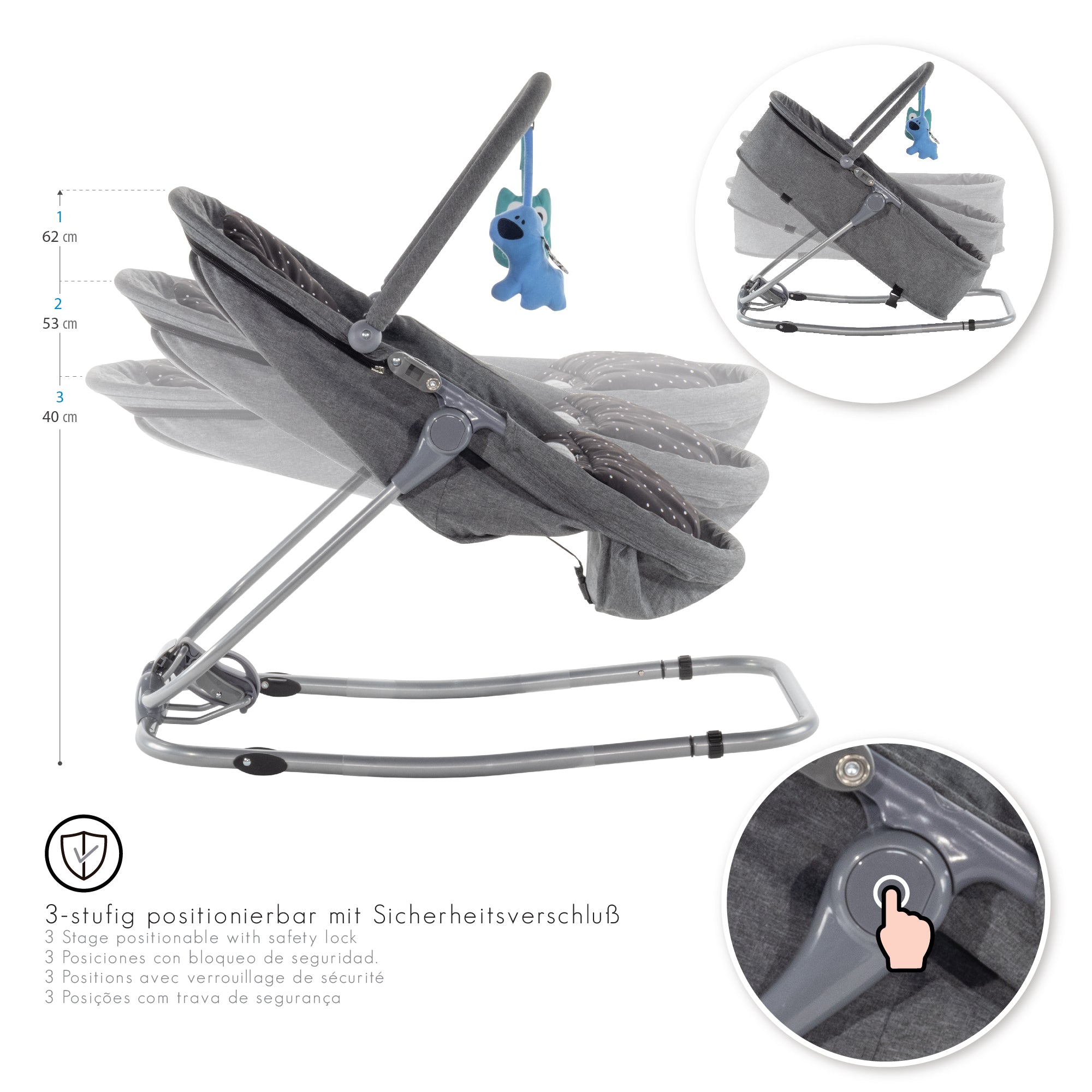 PAVO - Espreguiçadeira e Berço com Rede Mosquiteira, Cobertura e Arco Removível