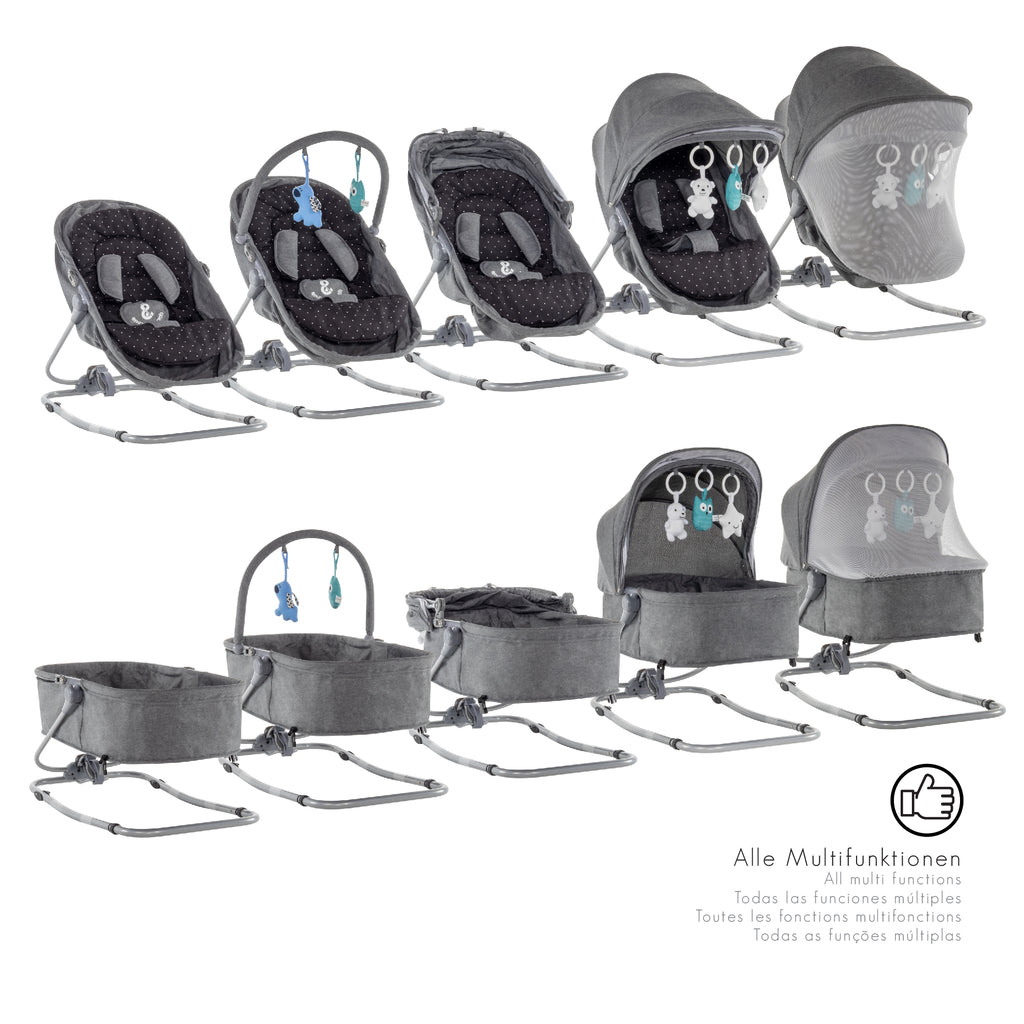 PAVO - Espreguiçadeira e Berço com Rede Mosquiteira, Cobertura e Arco Removível