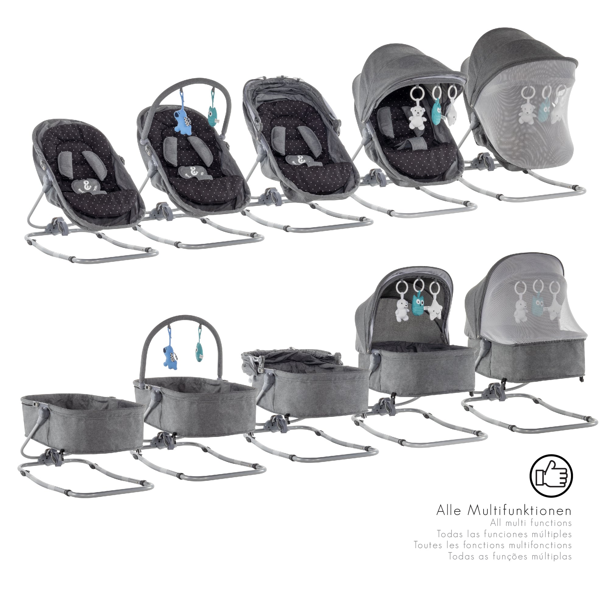 PAVO - Espreguiçadeira e Berço com Rede Mosquiteira, Cobertura e Arco Removível