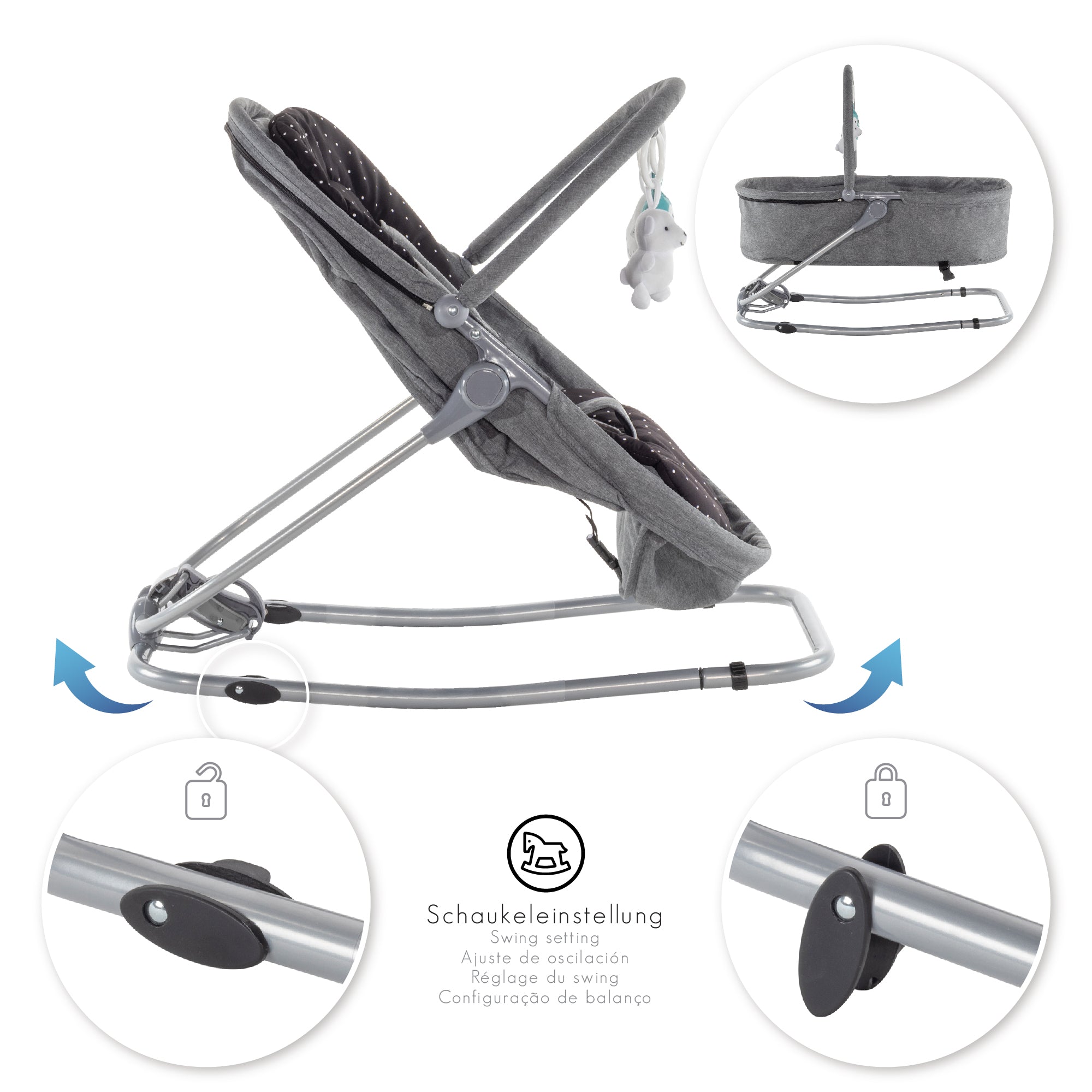 VIGO - Espreguiçadeira & Berço com Cobertura e Arco de Brincar Removivél