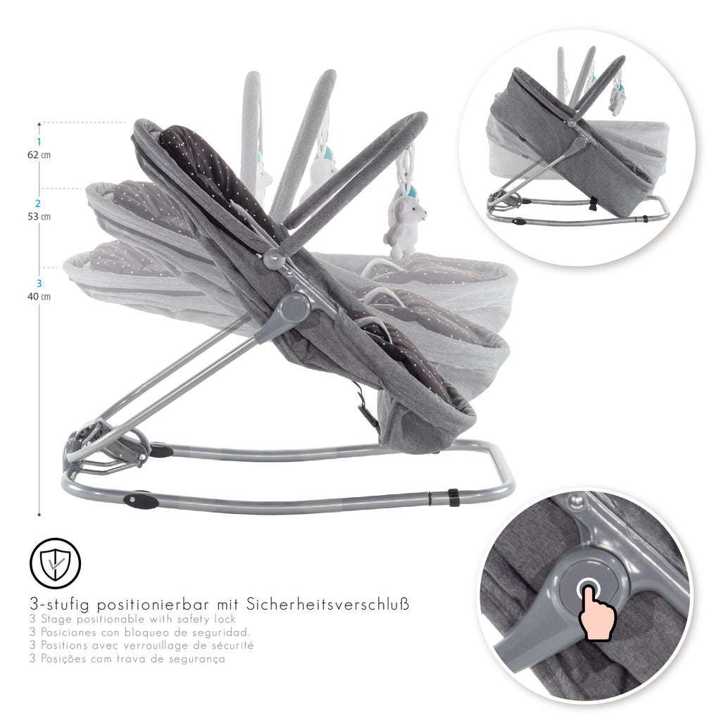 VIGO - Espreguiçadeira & Berço com Cobertura e Arco de Brincar Removivél