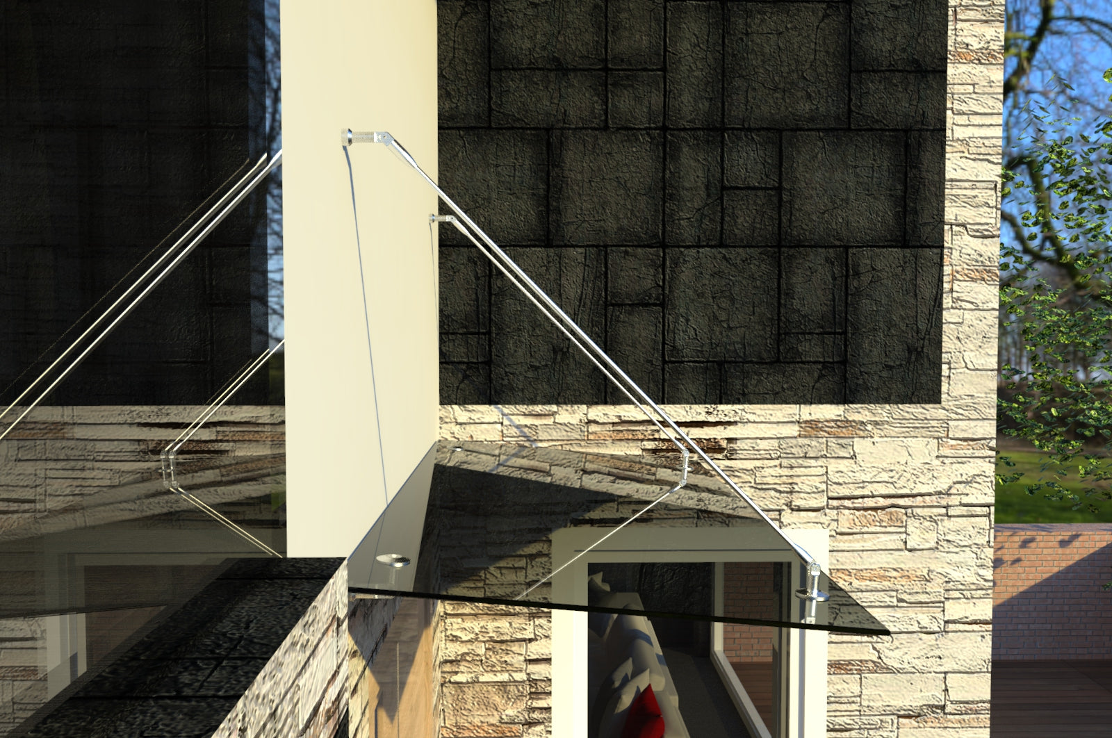 Tejadillo em Vidro Laminado de Segurança 13 mm com Suportes em Inox – Transparente, Escuro ou Satinado