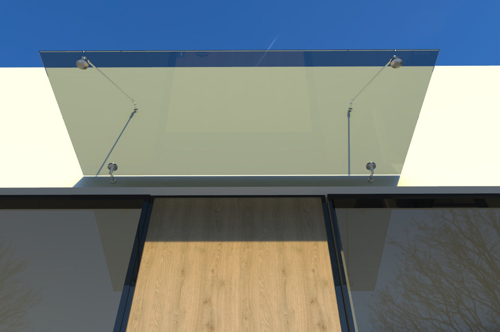 Tejadillo em Vidro Laminado de Segurança 13 mm com Suportes em Inox – Transparente, Escuro ou Satinado