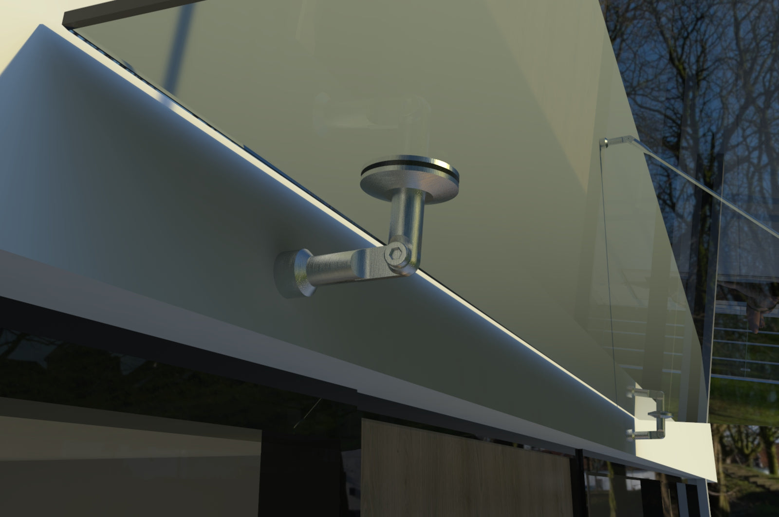 Tejadillo em Vidro Laminado de Segurança 13 mm com Suportes em Inox – Transparente, Escuro ou Satinado