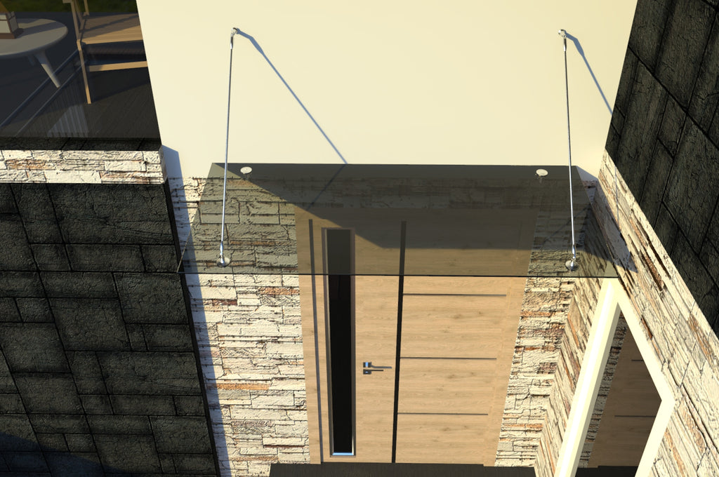 Tejadillo em Vidro Laminado de Segurança 13 mm com Suportes em Inox – Transparente, Escuro ou Satinado