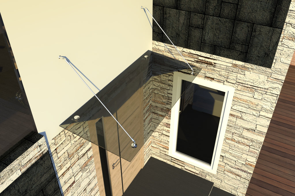 Tejadillo em Vidro Laminado de Segurança 13 mm com Suportes em Inox – Transparente, Escuro ou Satinado