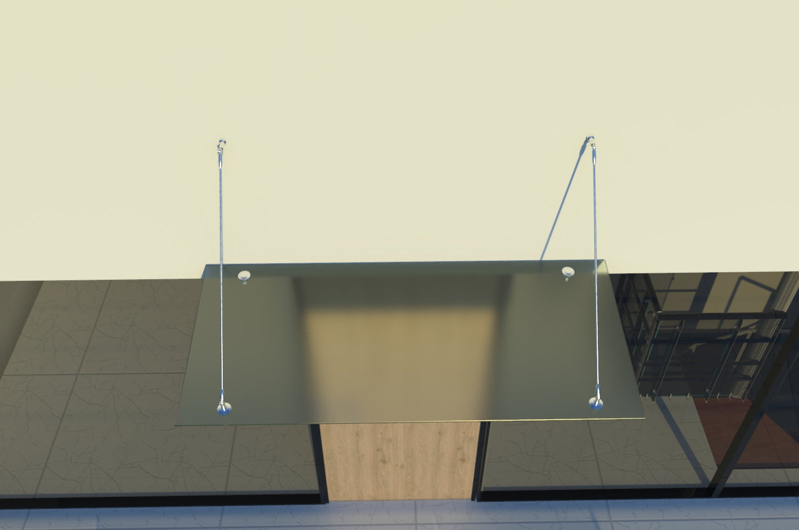 Tejadillo em Vidro Laminado de Segurança 13 mm com Suportes em Inox – Transparente, Escuro ou Satinado