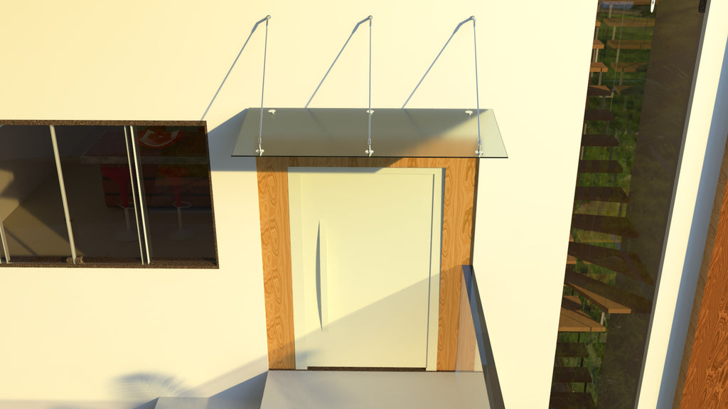 Tejadillo em Vidro Laminado de Segurança 13 mm com Suportes em Inox – Transparente, Escuro ou Satinado