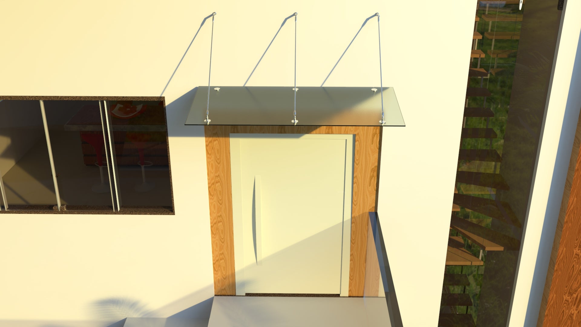 Tejadillo em Vidro Laminado de Segurança 13 mm com Suportes em Inox – Transparente, Escuro ou Satinado