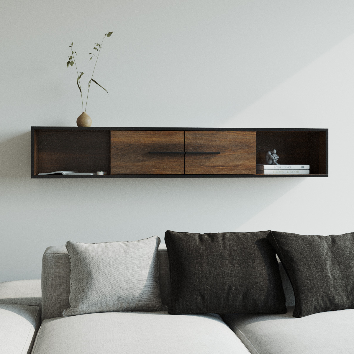 REIMS - Prateleira em Carvalho ou Nogueira com Estrutura Preta | W1