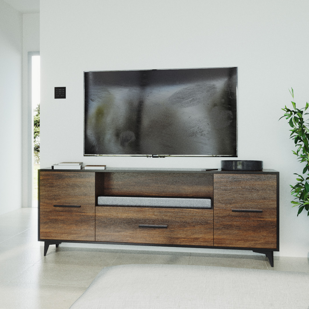 REIMS – Móvel TV em Carvalho ou Nogueira com Estrutura Preta | RTV2D1S, RTV2D2S