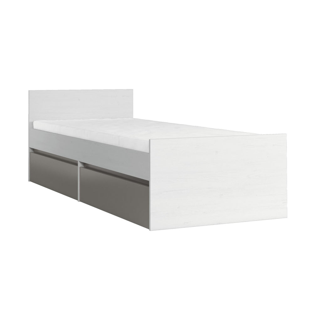 LEON – Cama Individual 90x200 cm em Branco e Cinzento | L1