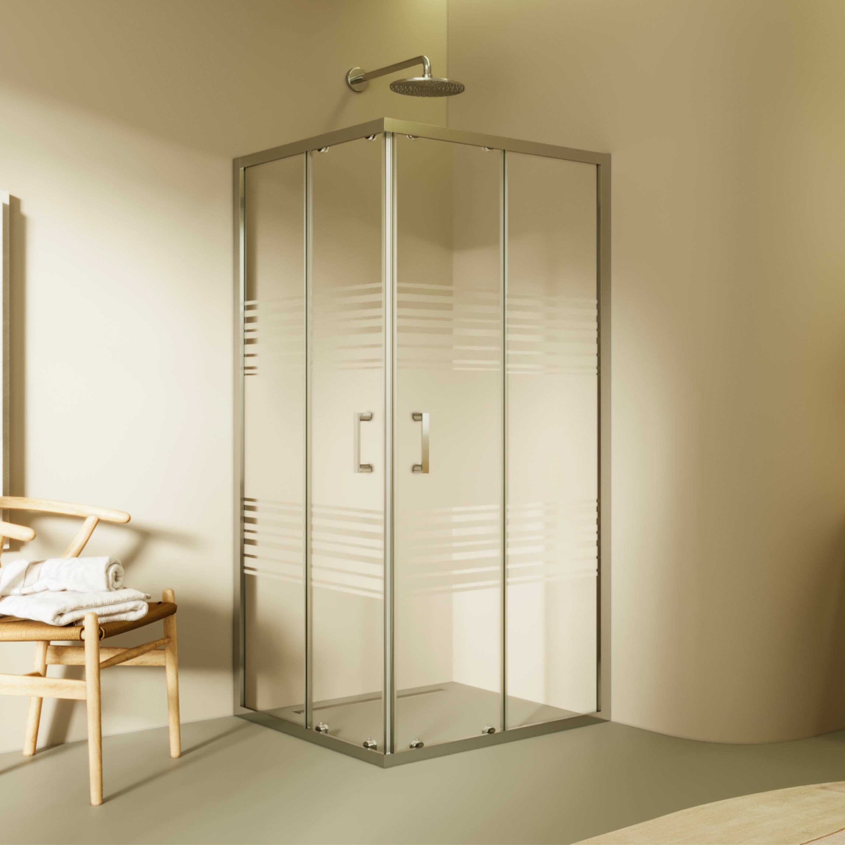 DIANA - Cabine de duche de entrada de canto com portas de correr em vidro temperado meio fosco