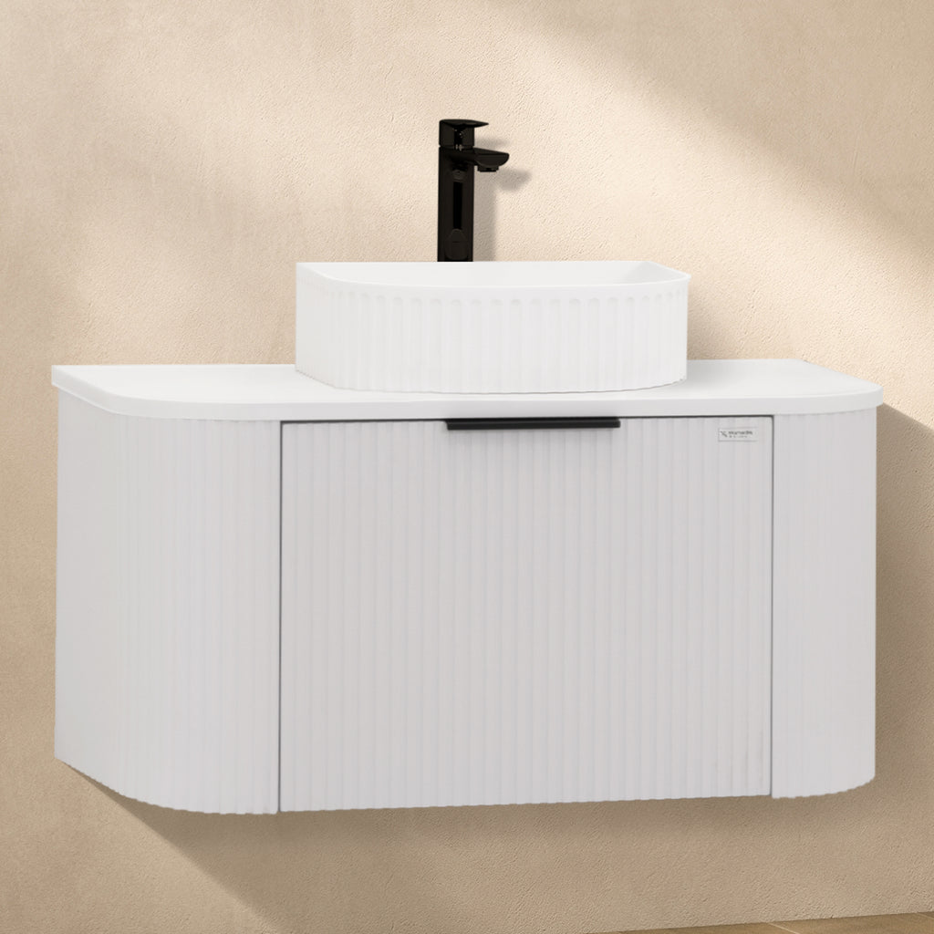 Maia – Móvel de Lavatório Suspenso com Gavetas Soft-Close | 90 cm | Branco Acanalado