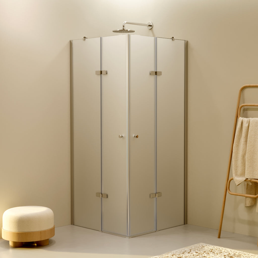 ALICE - Cabine de duche de canto com portas articuladas em vidro temperado fosco