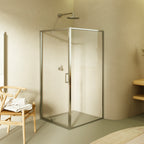 ISADORA - Cabine de duche de entrada frontal com portas articuladas em vidro temperado e perfis cromados