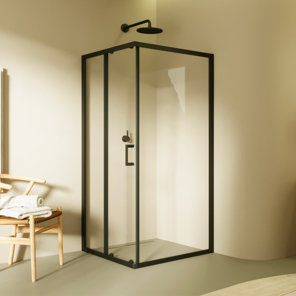 DORA - Cabine de duche com portas de correr em vidro temperado e com perfis em preto