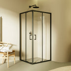 DIANA - Cabine de duche de entrada de canto portas de correr em vidro temperado e perfis pretos
