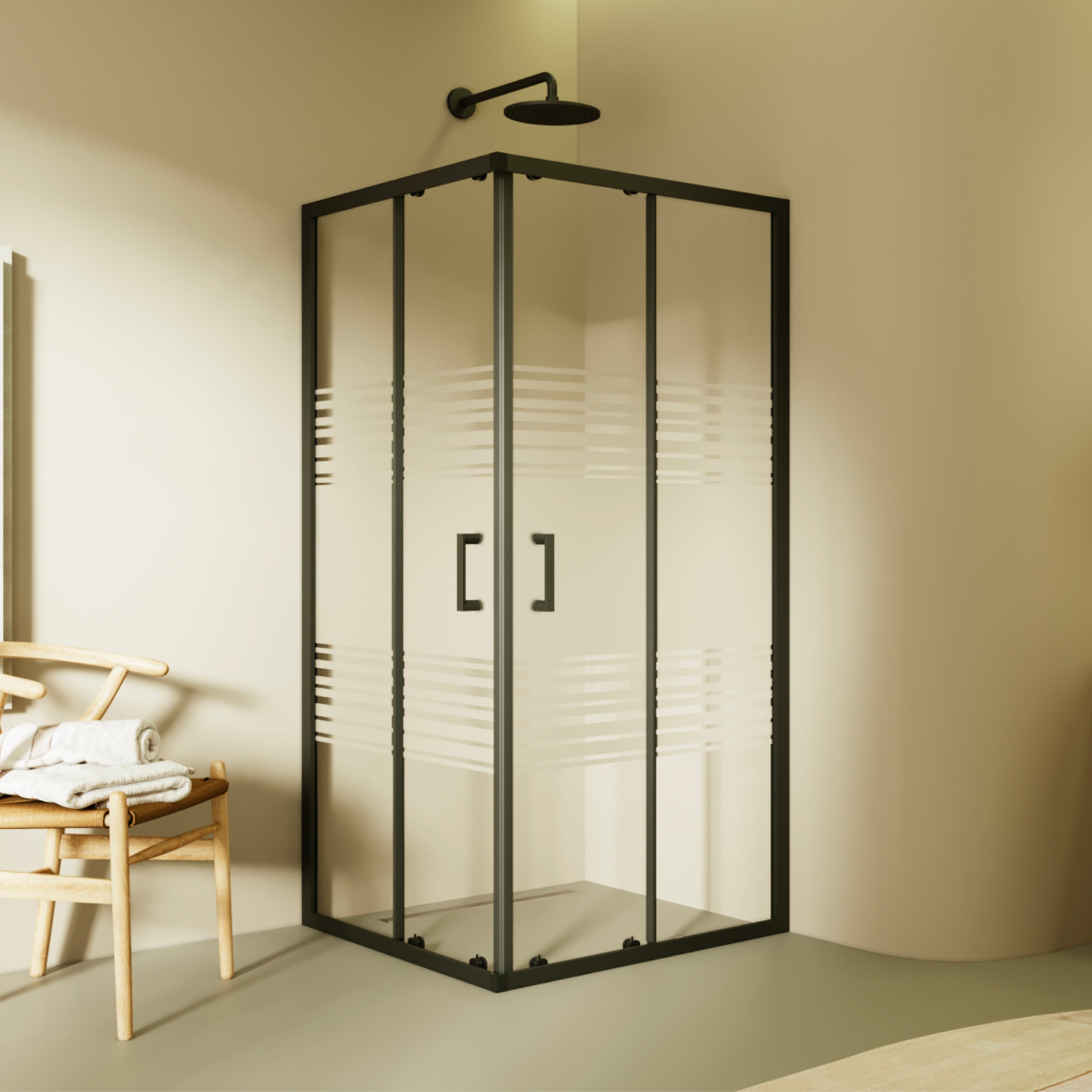 DIANA - Cabine de duche de entrada de canto com portas de correr em vidro meio fosco