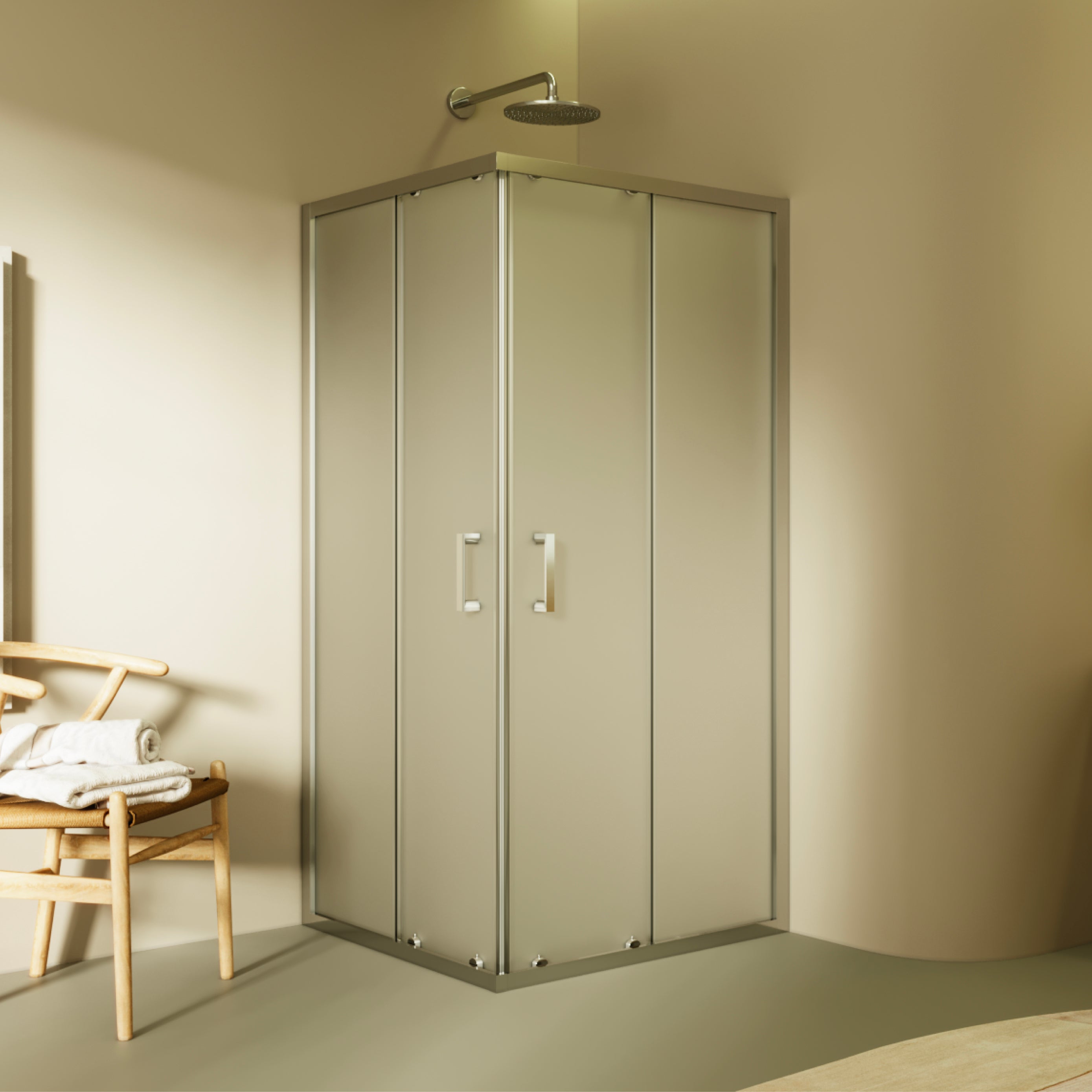 DIANA - Cabine de duche de entrada de canto com portas de correr em vidro temperado fosco