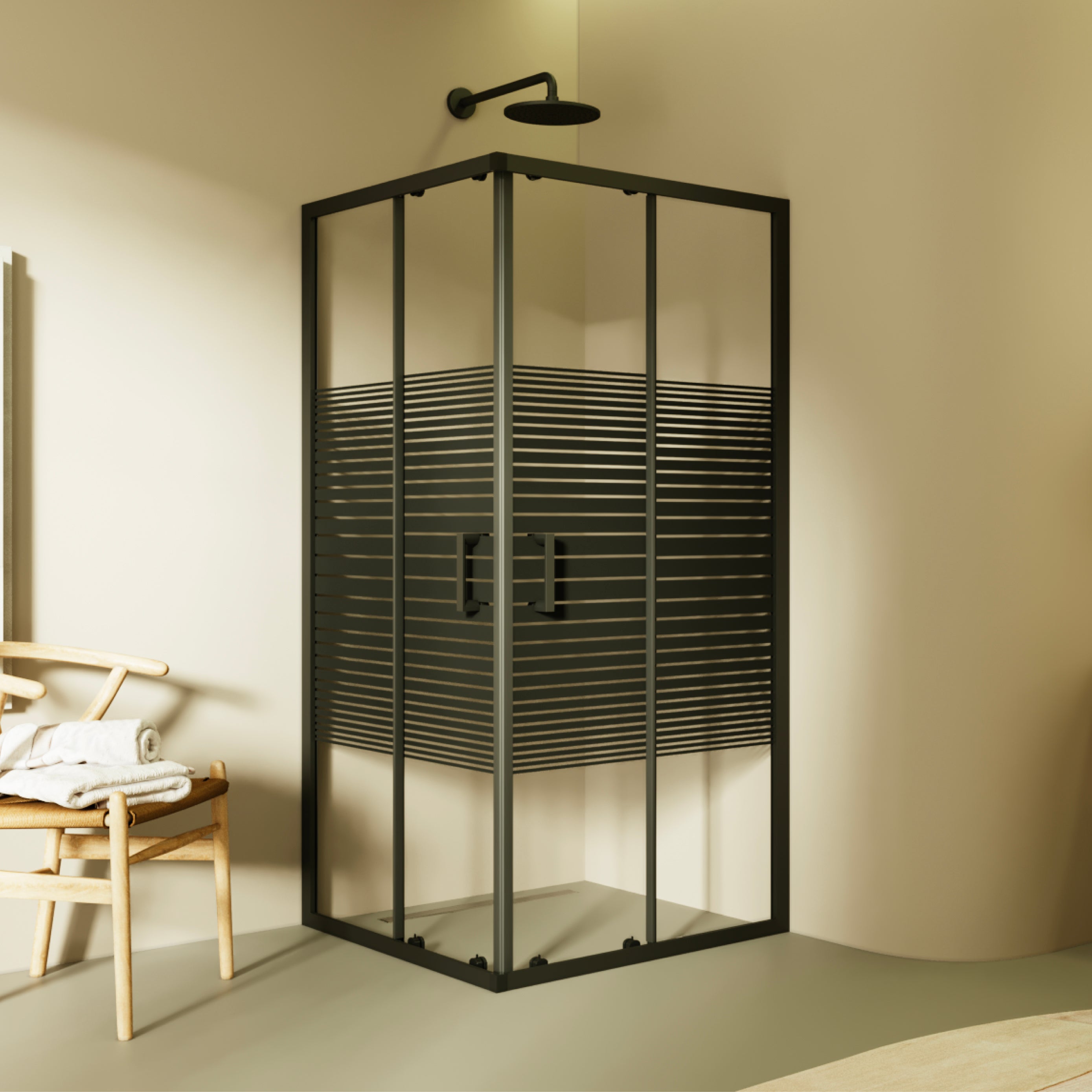 DIANA - Cabine de duche de entrada de canto com portas de correr em vidro temperado às riscas