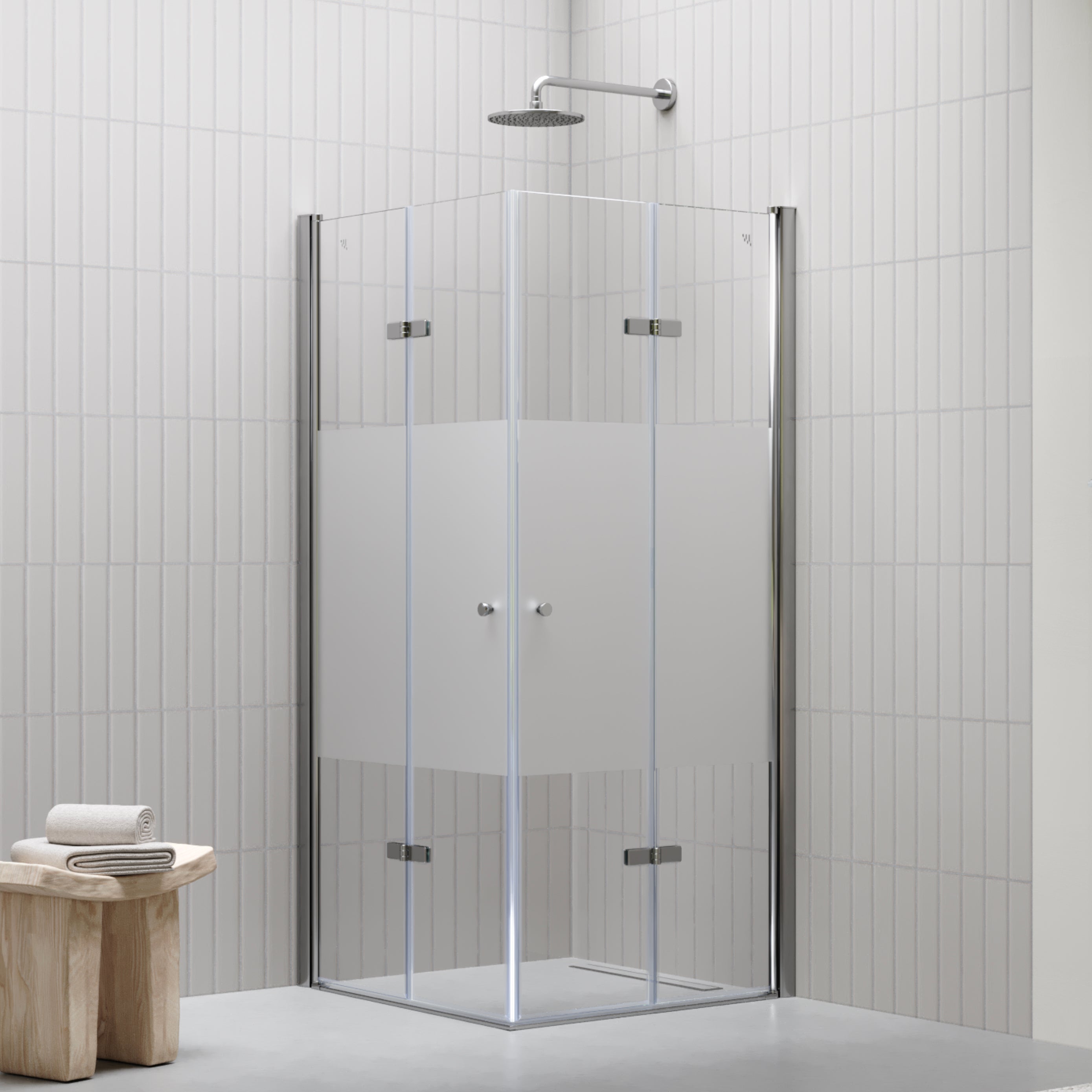 FIONA - Painel de Duche Walk-In com Painel Lateral Giratório 40 cm em Vidro Transparente 10mm com Perfil e Barra Estabilizadora Cromado