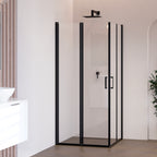 ALINA - Cabine de duche de entrada de canto com portas dobráveis em vidro temperado e perfis pretos