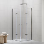 EMMA - Cabine de Duche (70-120 cm x 180-190 cm) com Vidro Transparente 6mm - Entrada de Canto, Portas articuladas e Perfis em Inox
