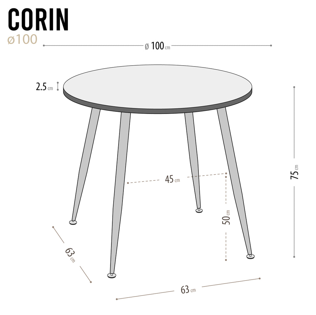 CORIN - Mesa de jantar com tampo de melamina