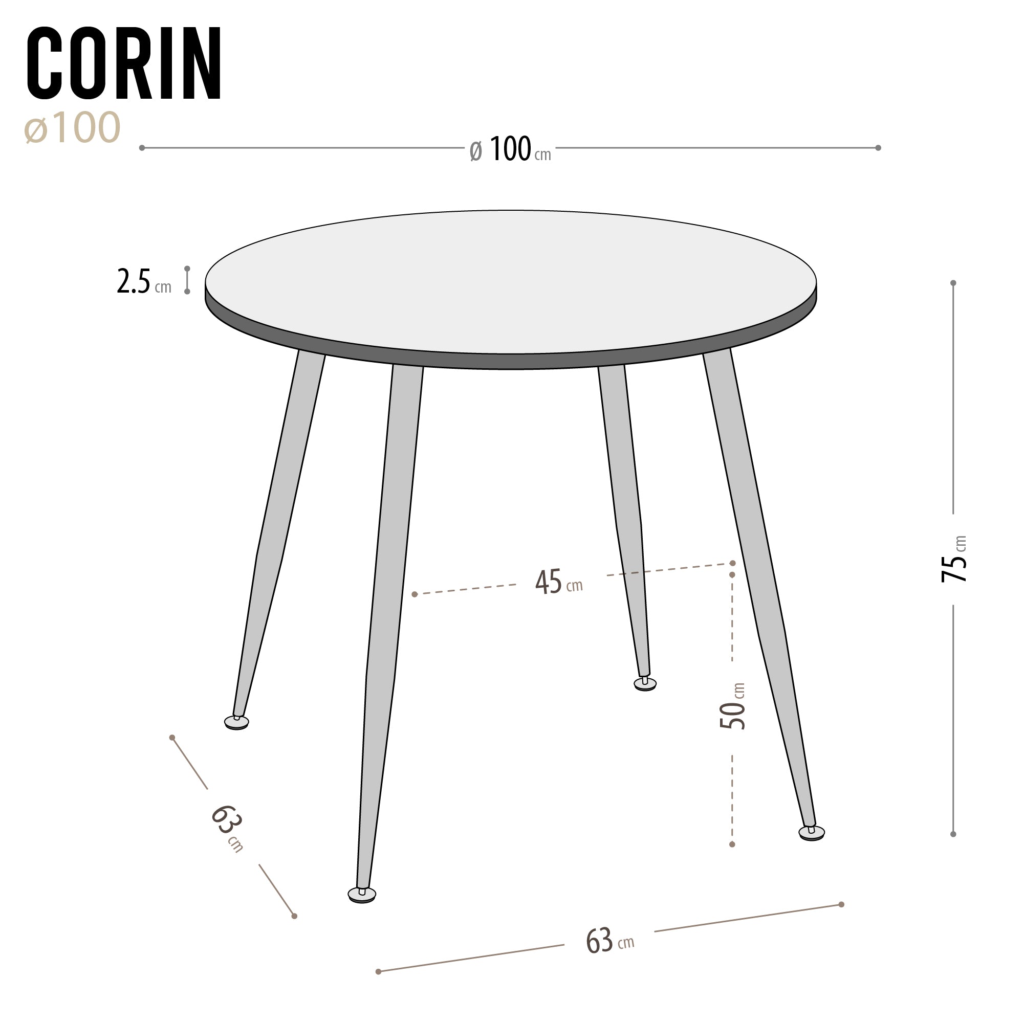CORIN - Mesa de jantar com tampo de melamina