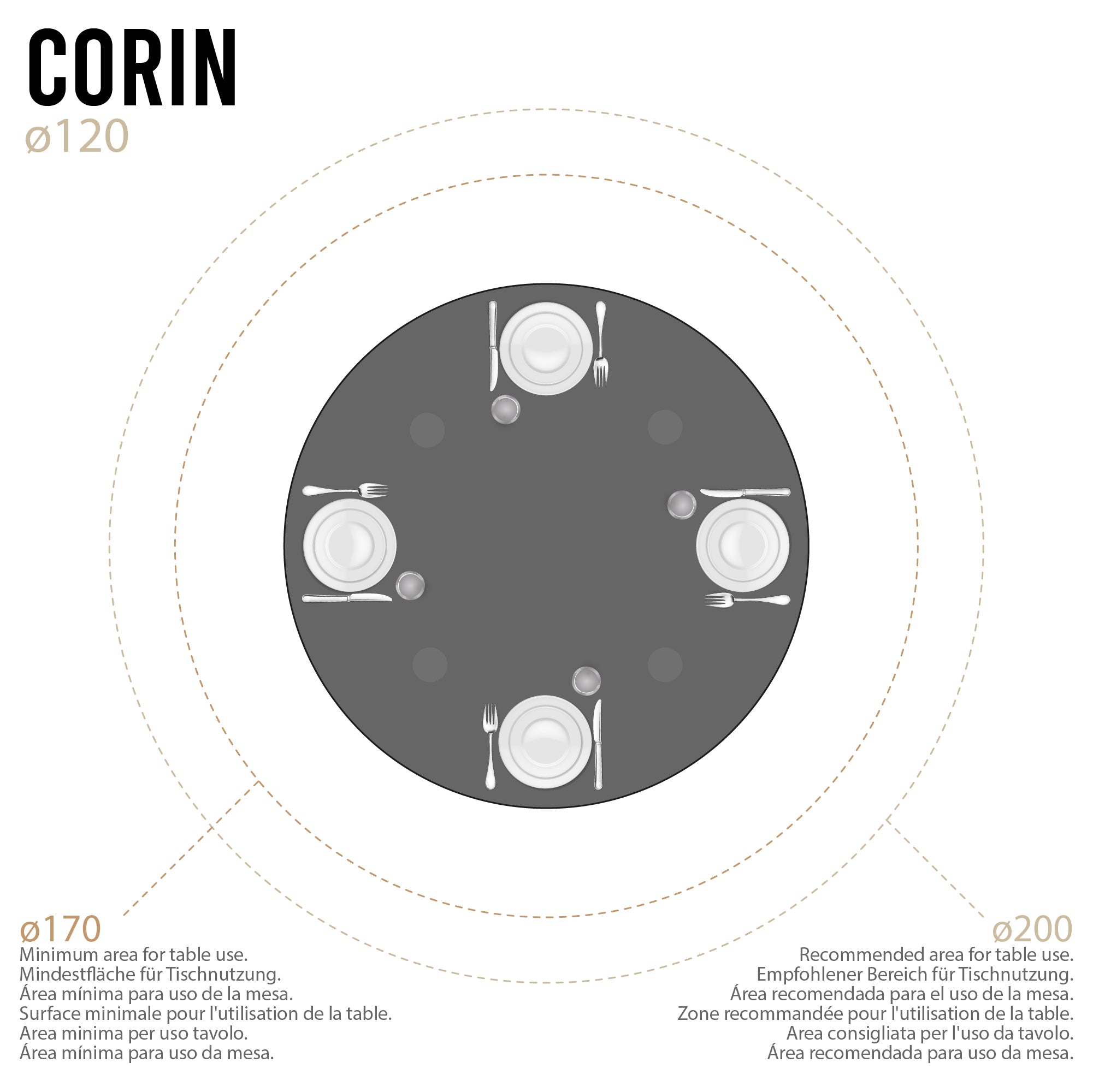 CORIN - Mesa de jantar com tampo de vidro
