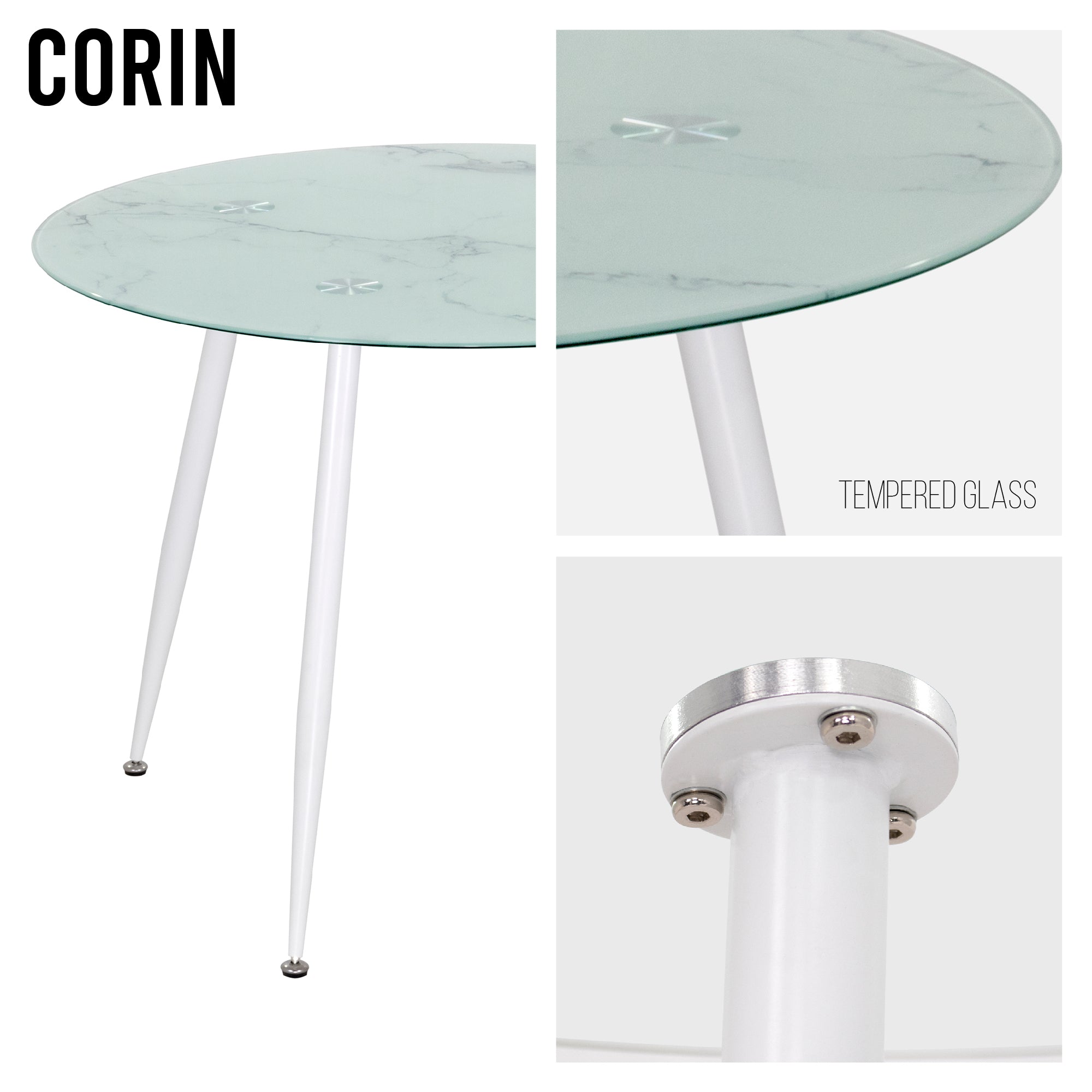 CORIN - Mesa de jantar com tampo de vidro