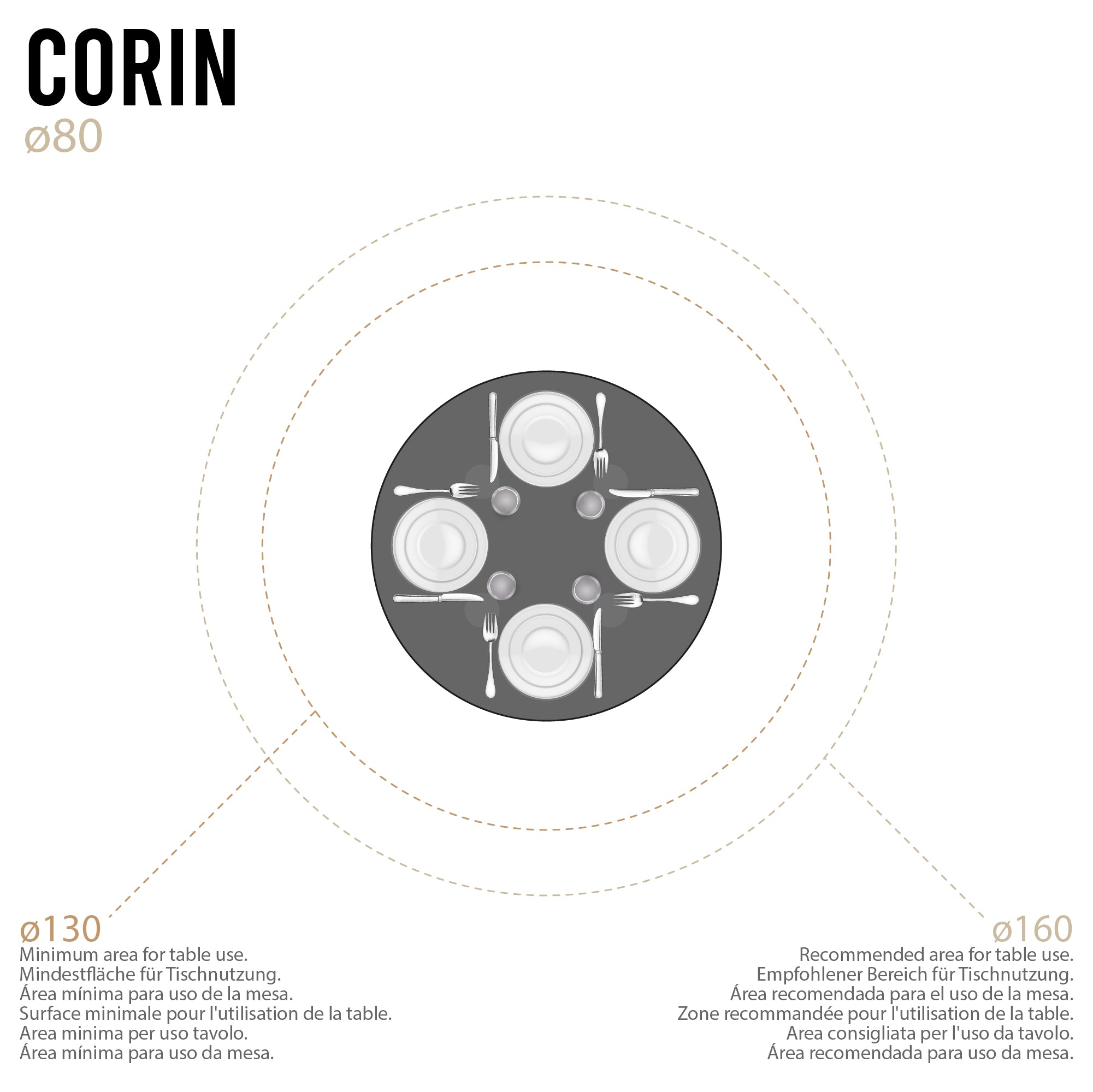 CORIN - Mesa de jantar com tampo de vidro