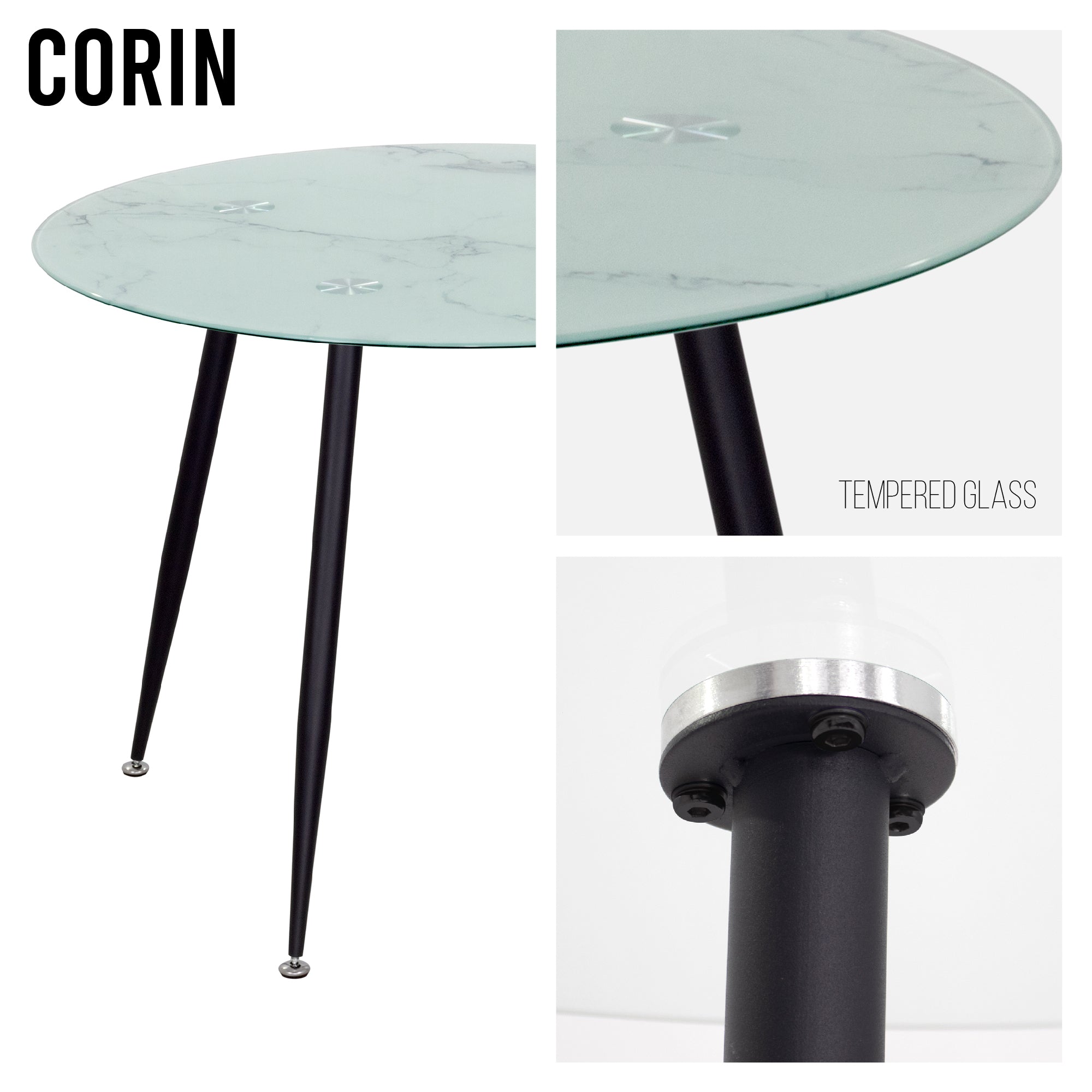CORIN - Mesa de jantar com tampo de vidro
