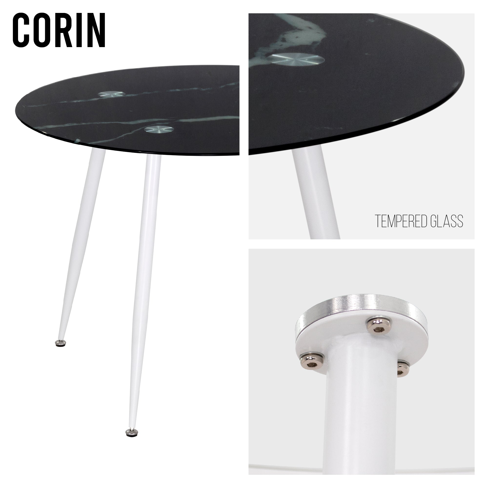 CORIN - Mesa de jantar com tampo de vidro